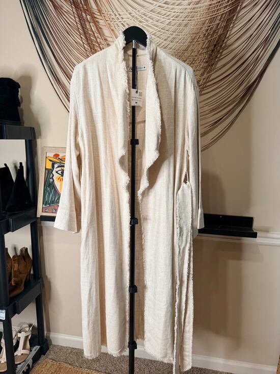 Zara Jackets & Blazers - Zara NWT Rustic Frayed Linen Blend Trench Coat Light Beige XS-S 2909
